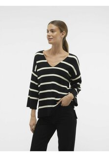 Свитер вязаный VMSABA 3/4 V-NCK STRIPE GA NOOS Vero Moda, цвет black