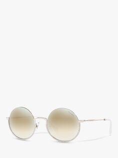 Miu Miu MU 69US Женские круглые солнцезащитные очки с украшением, серебристый/зеркально-бежевый