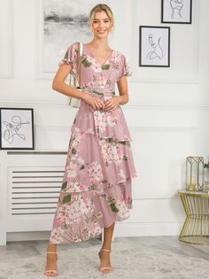 Многоярусное сетчатое платье макси с цветочным принтом Jolie Moi Elodie, пыльно-розовый