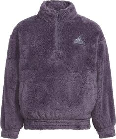 Пуловер с люрексом Adidas для девочек с воротником-стойкой и мехом, фиолетовый