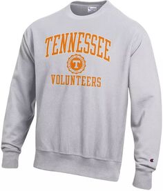 Мужской пуловер с круглым вырезом Champion Tennessee Volunteers серебристо-серого цвета с обратным плетением, толстовка