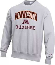Мужской пуловер с круглым вырезом Champion Minnesota Golden Gophers серебристо-серого цвета с обратным плетением, толстовка с капюшоном
