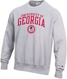 Мужской пуловер с круглым вырезом Champion Georgia Bulldogs серебристо-серого цвета с обратным переплетением