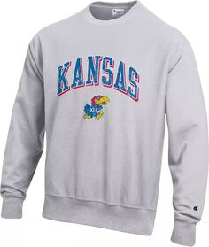Мужской серый пуловер с круглым вырезом Champion Kansas Jayhawks обратного переплетения