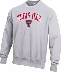 Мужской серый пуловер с круглым вырезом Champion Texas Tech Red Raiders обратного переплетения
