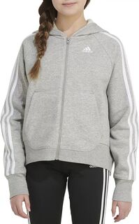 Флисовая куртка Adidas с капюшоном и молнией спереди Essential с 3 полосками для девочек, серый