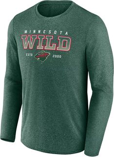 Зеленая рубашка с длинным рукавом НХЛ Minnesota Wild Team с надписью Heather Fanatics