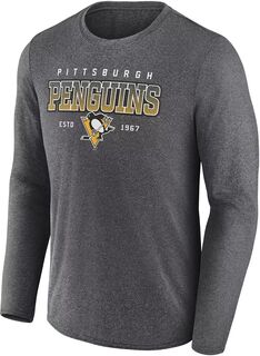 Серая рубашка с длинным рукавом с надписью Хезер команды НХЛ Питтсбург Пингвинз Fanatics