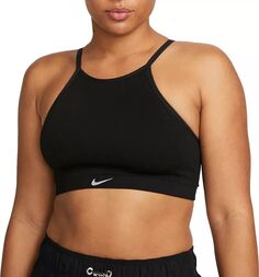 Женский спортивный бюстгальтер Nike Indy в рубчик с легкой поддержкой и без подкладок, черный
