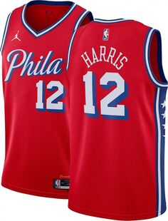 Jordan Мужская красная майка Nike Philadelphia 76ers Tobias Harris #12 Dri-FIT Swingman