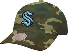 Регулируемая камуфляжная шляпа для папы с логотипом Mitchell &amp; Ness Seattle Kraken