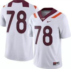 Мужские мужские футбольные джерси Virginia Tech #78 белого цвета Dri-FIT Game Football Джерси Nike