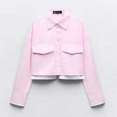 Рубашка Zara Cropped Oxford, розовый