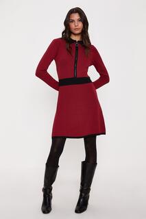 Вязаное мини-платье с оттоманским поясом Oasis, красный