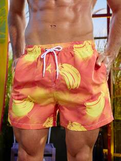 Мужские пляжные шорты с кулиской на талии и принтом бананов, апельсин