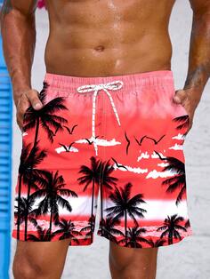Мужские пляжные шорты с завязками на талии и принтом пальм Manfinity, розовый