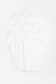 Набор из 10 футболок стандартного кроя с круглым вырезом H&amp;M, белый H&M