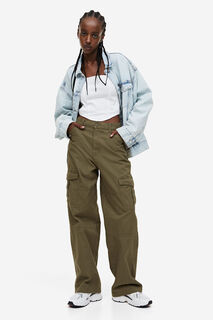 Саржевые брюки карго H&amp;M, хаки H&M