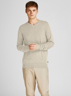 Лонгслив Jack &amp; Jones Dünner Langarm Strickpullover V Neck Basic Sweater JJEEMIL, светло серый
