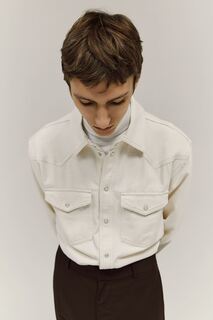 Джинсовая рубашка обычного кроя H&amp;M, бежевый H&M