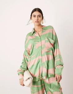 Рубашка Asos Edition Oversized Long Sleeve, зеленый, розовый