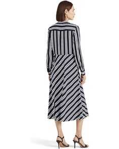 Платье LAUREN Ralph Lauren Striped Tie Front Crepe Midi Dress, темно-синий/белый