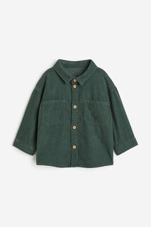 Рубашка из хлопкового вельвета H&amp;M, зеленый H&M