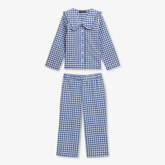 Хлопковые пижамы с принтом «гингем» для 3–9 лет Whistles, синий
