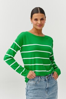 Полосатый свитер с воротником-лодочкой Tatuum, зеленый