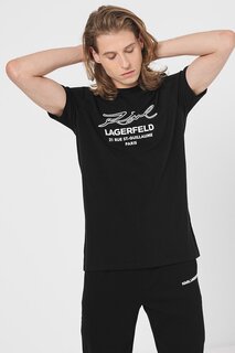 Футболка с овальным вырезом и логотипом Karl Lagerfeld, черный