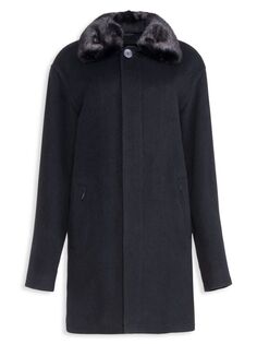 Шерстяное пальто на подкладке из овчины Wolfie Furs, цвет Black Frost