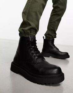 Черные ботинки в стиле милитари Pull&amp;Bear со шнуровкой и толстой подошвой