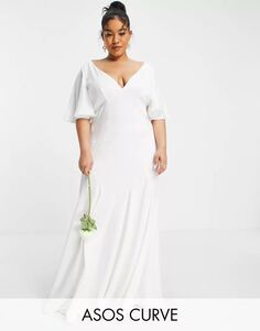 Атласное свадебное платье с рюшами на рукавах ASOS EDITION Curve Serenity