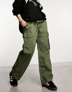 Узкие брюки-карго цвета хаки с двойными карманами New Look