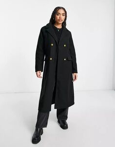 Черное длинное двубортное пальто QED London