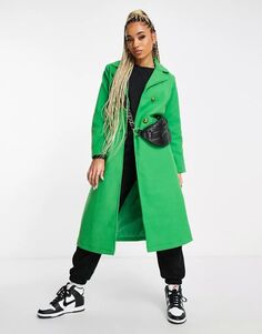 Ярко-зеленое длинное двубортное пальто QED London