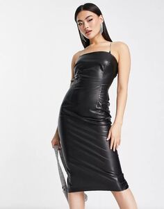 Черное платье миди из искусственной кожи Missy Empire с декорированной цепочкой Missyempire