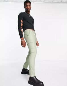 Супероблегающие брюки карго ASOS из ткани с эффектом матовой кожи цвета ХАКИ
