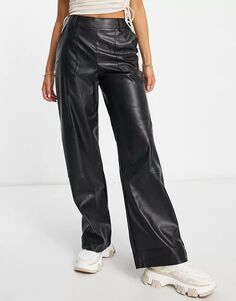 Черные широкие брюки из искусственной кожи с потертостями Ariel Threadbare