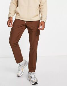 Коричневые узкие брюки-карго с эластичным поясом Topman