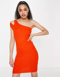 Оранжевое трикотажное платье мини на одно плечо с потертостями Threadbare