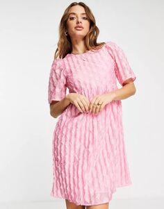 Vero Moda короткое розовое платье с принтом и пышными рукавами