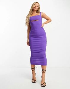 Пурпурное платье миди с квадратным вырезом и разрезом под грудью Vesper