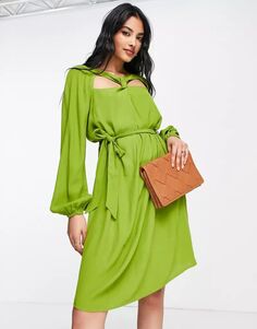 Зеленое платье мини с завязкой на талии и разрезом спереди Vero Moda Aware