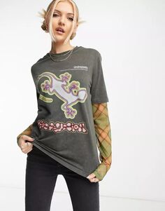 Яркая футболка COLLUSION с принтом ящерицы и сетчатыми рукавами