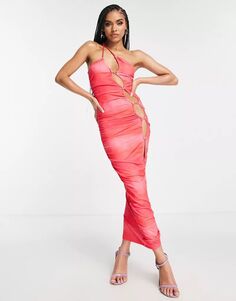 Розовое платье макси без бретелек с вырезами SIMMI Simmi Clothing