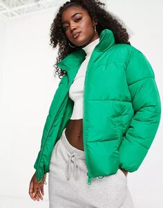 Ярко-зеленое стеганое пальто свободного кроя на молнии New Look