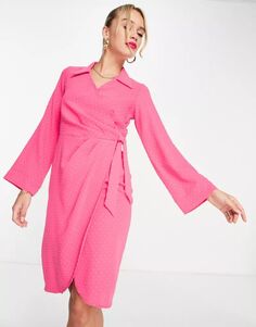 Розовое платье мини с запахом и расклешенными рукавами Closet London