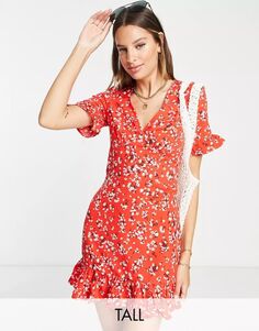 Красное чайное платье с цветочным принтом Parisian