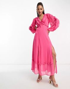 Розовое шифоновое платье макси с оборками Miss Selfridge